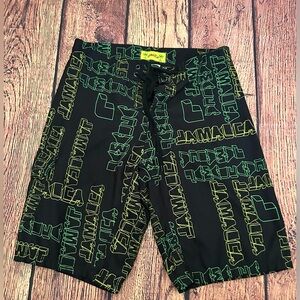 Jamaica‎ Black and Neon Green Board Shorts